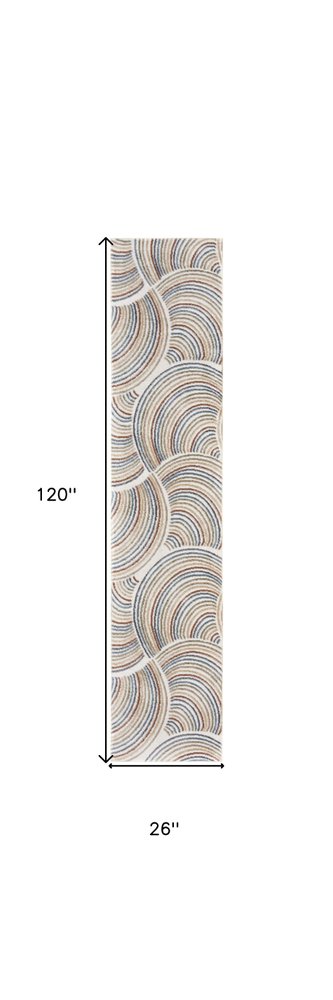 10' Blue And Ivory Abstract Washable Runner Rug